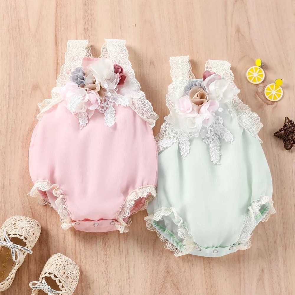 New Baby Girl Little Rabbit Wears Bohemian Mykonos Romper Seafoam 12-18 months